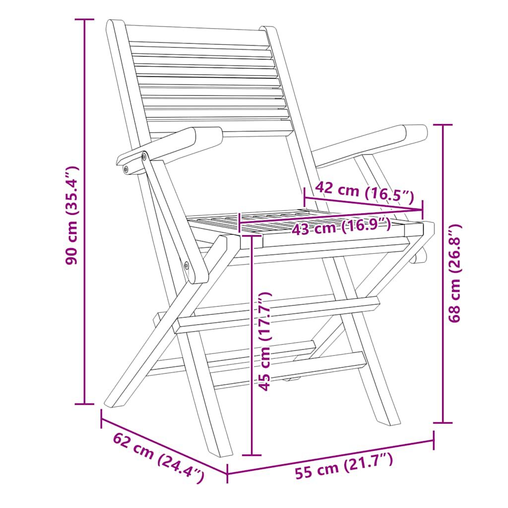 vidaXL Folding Garden Chairs 2 pcs 55x62x90 cm Solid Wood Teak