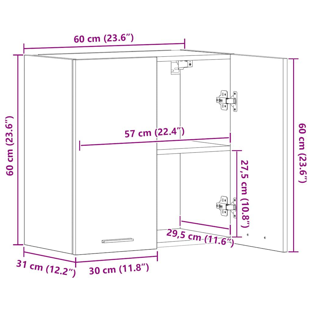 vidaXL Hanging Cabinet Lyon White 60x31x60 cm Engineered Wood