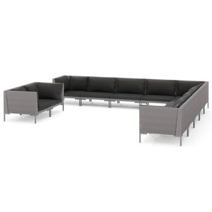 vidaXL 11 Piece Garden Lounge Set with Cushions Poly Rattan Dark Grey