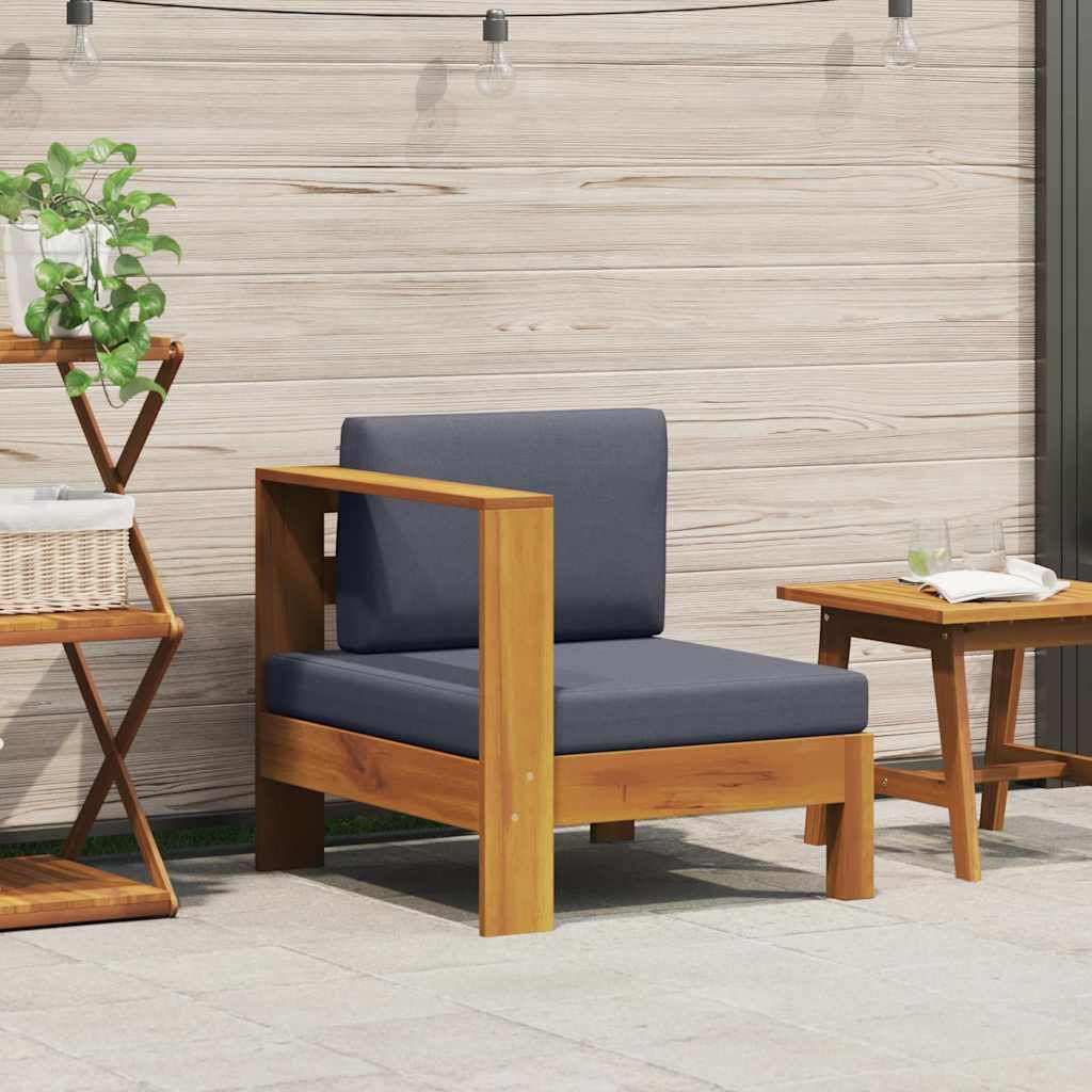 vidaXL Middle Sofa with 1 Armrest Dark Grey Solid Acacia Wood