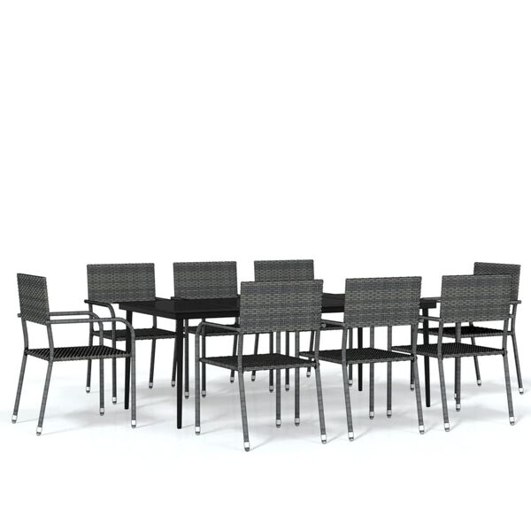 vidaXL 9 Piece Garden Dining Set Grey