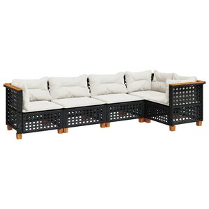 vidaXL 5 Piece Garden Sofa Set with Cushions Black Poly Rattan