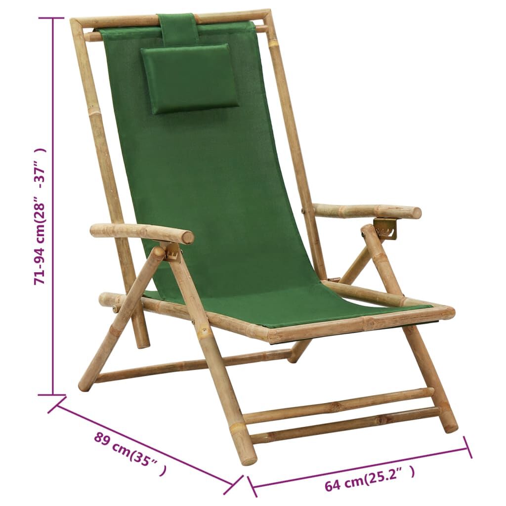 vidaXL Reclining Relaxing Chair Green Bamboo and Fabric