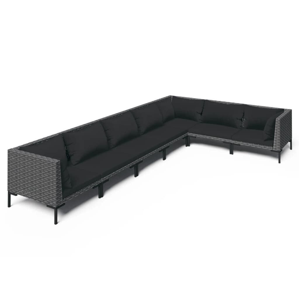 vidaXL 7 Piece Garden Lounge Set with Cushions Poly Rattan Dark Grey