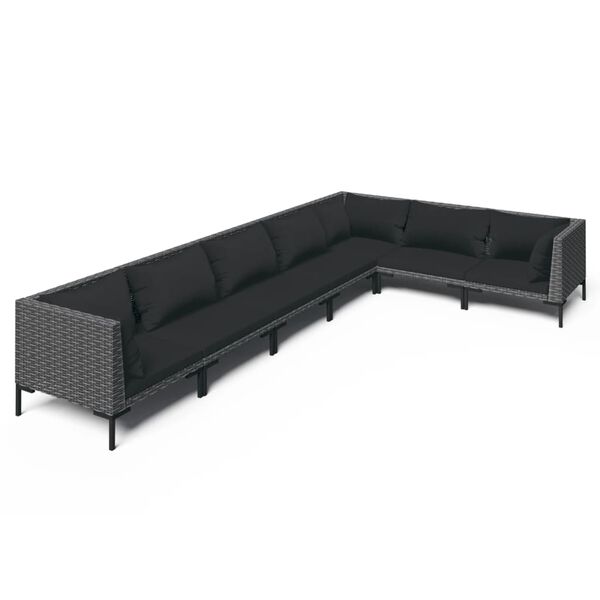 vidaXL 7 Piece Garden Lounge Set with Cushions Poly Rattan Dark Grey