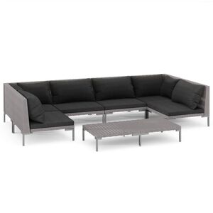 vidaXL 7 Piece Garden Lounge Set with Cushions Poly Rattan Dark Grey