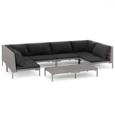 vidaXL 7 Piece Garden Lounge Set with Cushions Poly Rattan Dark Grey,  vidaXL 7 Piece Garden Lounge Set with Cushions Poly Rattan Dark Grey