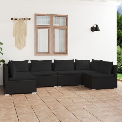 vidaXL 6 Piece Garden Lounge Set with Cushions Poly Rattan Black
