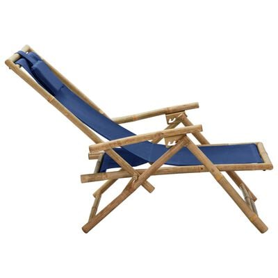 vidaXL Reclining Relaxing Chair Navy Blue Bamboo and Fabric, navy blue vidaXL Reclining Relaxing Chair Navy Blue Bamboo and Fabric