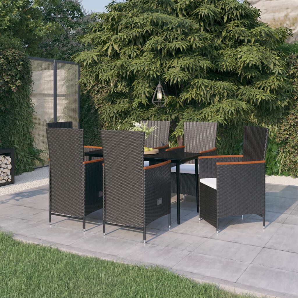 vidaXL 7 Piece Garden Dining Set with Cushions Black