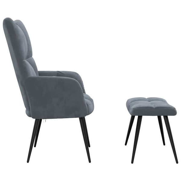 vidaXL Relaxing Chair with a Stool Dark Grey Velvet