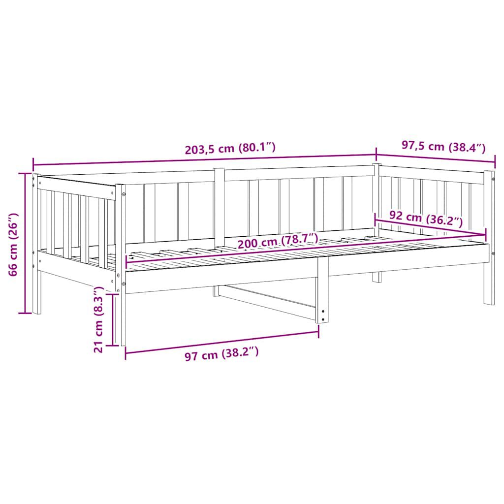 vidaXL Day Bed without Mattress White Solid Wood Pine 90x200cm