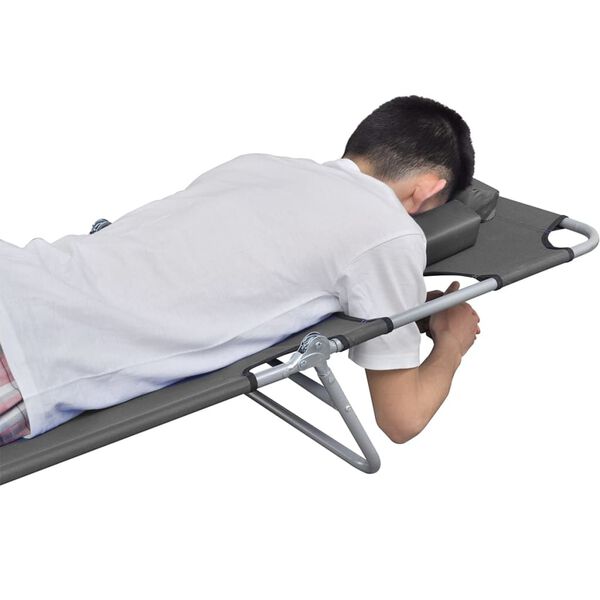 vidaXL Foldable Sunlounger with Head Cushion Adjustable Backrest Grey