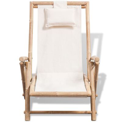 vidaXL Outdoor Deck Chair Bamboo, white vidaXL Outdoor Deck Chair Bamboo