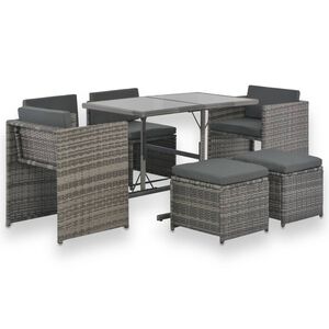 vidaXL 7 Piece Outdoor Dining Set with Cushions Poly Rattan Grey
