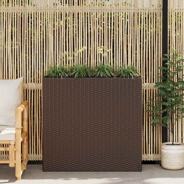 vidaXL Garden Raised Bed with 4 Pots Poly Rattan Brown