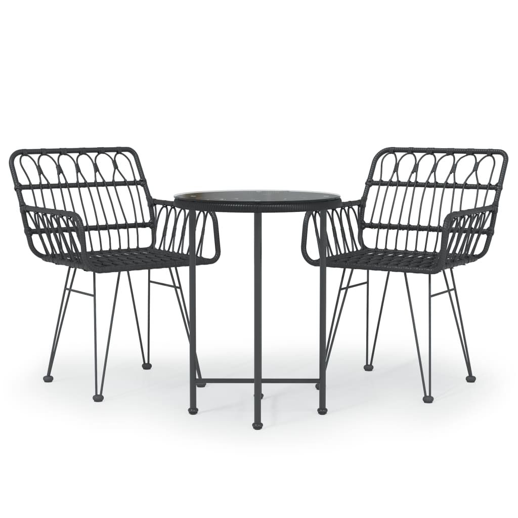 vidaXL 3 Piece Garden Dining Set Black Poly Rattan