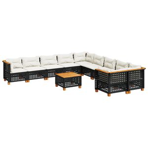 vidaXL 11 Piece Garden Sofa Set with Cushions Black Poly Rattan