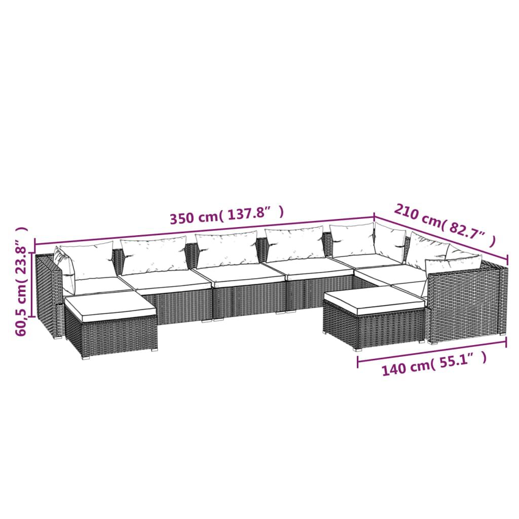 vidaXL 9 Piece Garden Lounge Set with Cushions Poly Rattan Grey