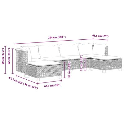 vidaXL 6 Piece Garden Sofa Set with Cushions Grey Poly Rattan, grey vidaXL 6 Piece Garden Sofa Set with Cushions Grey Poly Rattan