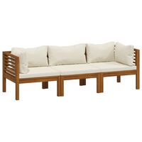 vidaXL 3-Seater Garden Sofa with Cream Cushion Solid Acacia Wood, cream vidaXL 3-Seater Garden Sofa with Cream Cushion Solid Acacia Wood