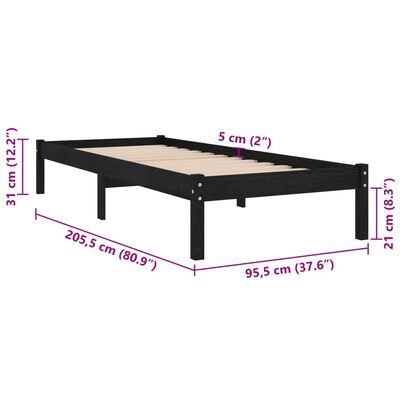 vidaXL Bed Frame without Mattress Black Solid Wood 90x200 cm, black vidaXL Bed Frame without Mattress Black Solid Wood 90x200 cm