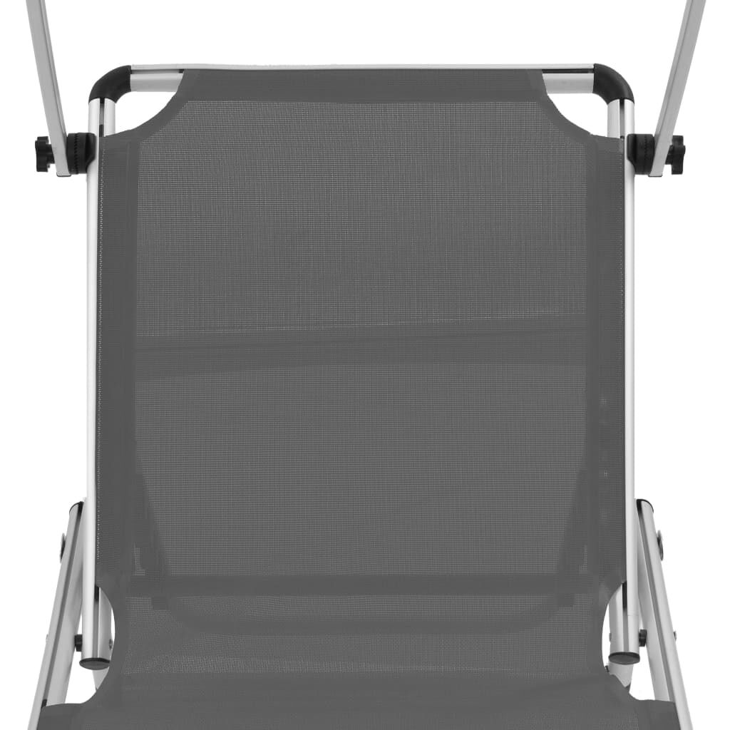 vidaXL Folding Sun Lounger with Roof Aluminium and Textilene Grey