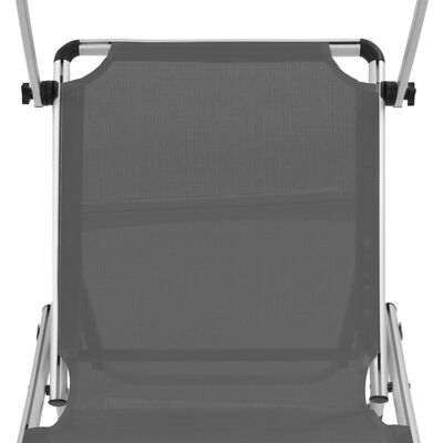 vidaXL Folding Sun Lounger with Roof Aluminium and Textilene Grey, grey vidaXL Folding Sun Lounger with Roof Aluminium and Textilene Grey