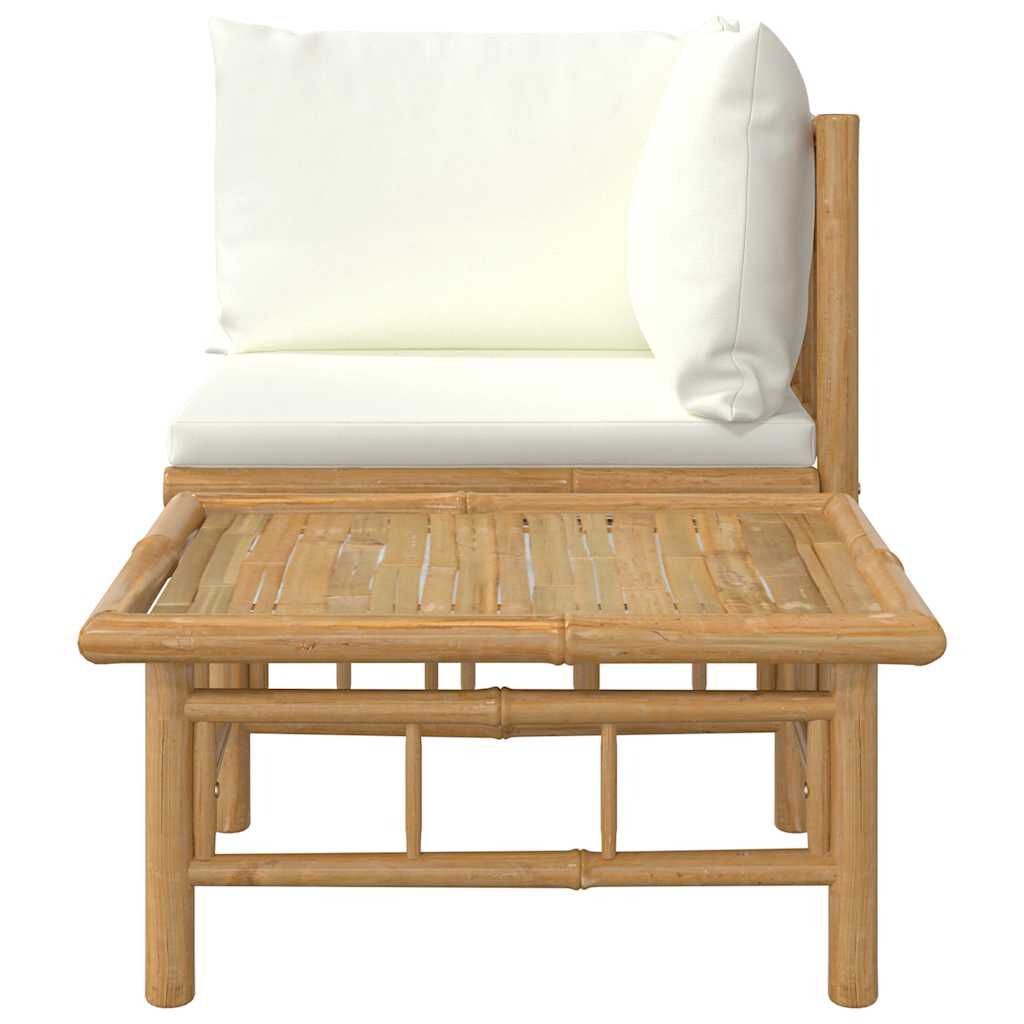 vidaXL 2 Piece Garden Lounge Set with Cream White Cushions Bamboo
