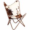 vidaXL Butterfly Chair Brown and White Real Cowhide Leather