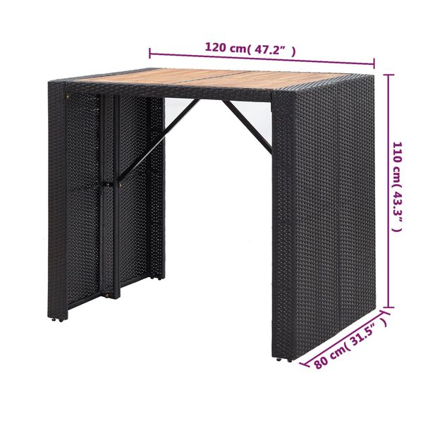 vidaXL 5 Piece Outdoor Bar Set Poly Rattan and Acacia Wood Black