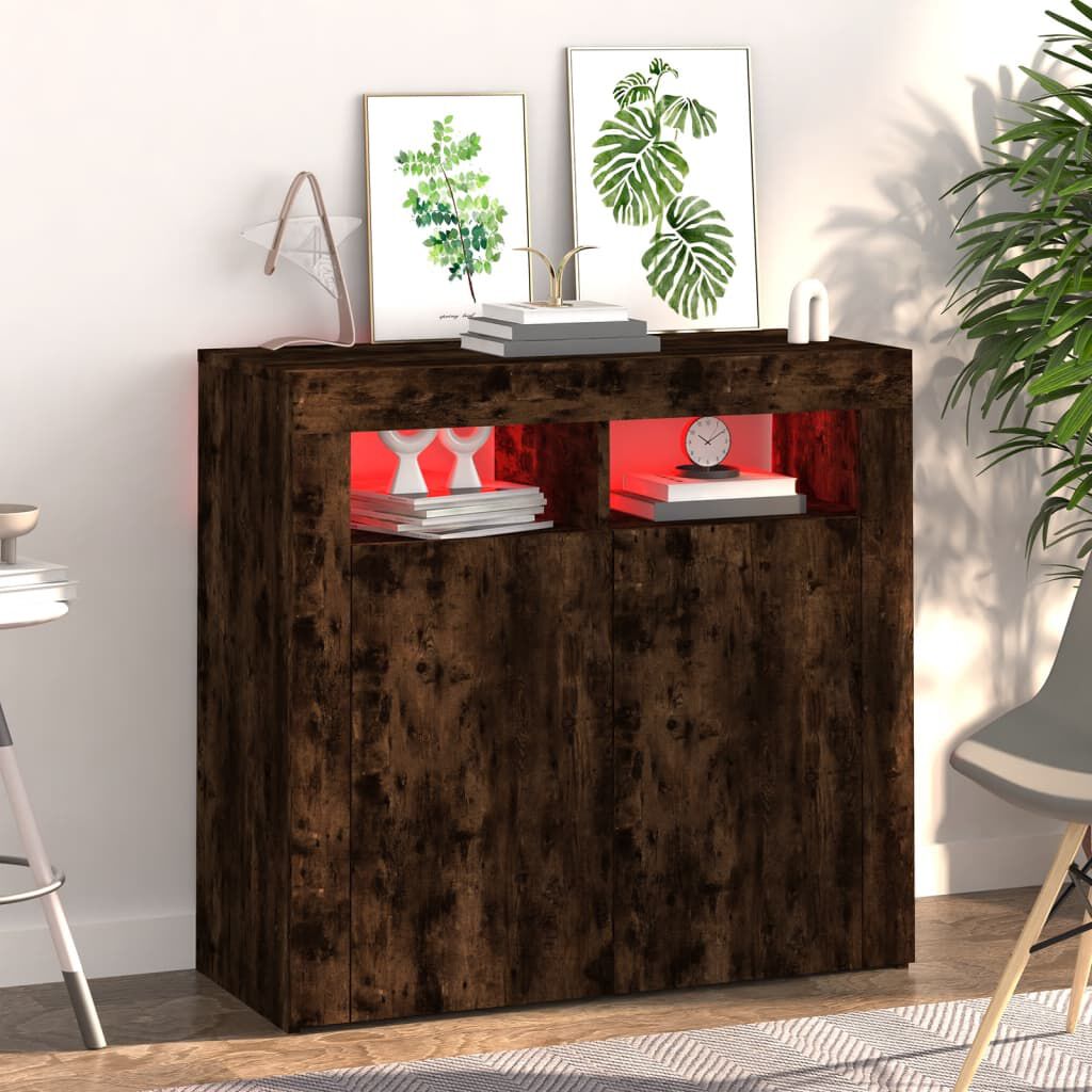 vidaXL Sideboard with LED Lights Smoked Oak 80x35x75 cm