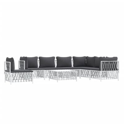 vidaXL 8 Piece Garden Lounge Set with Cushions White Steel, white vidaXL 8 Piece Garden Lounge Set with Cushions White Steel