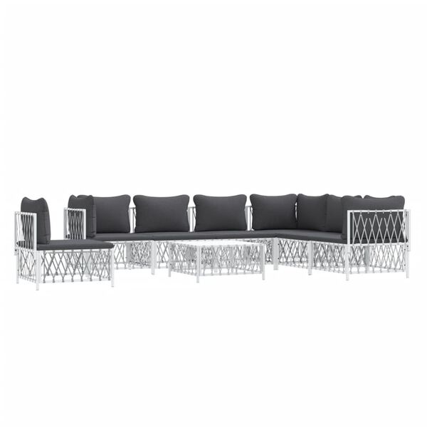 vidaXL 8 Piece Garden Lounge Set with Cushions White Steel