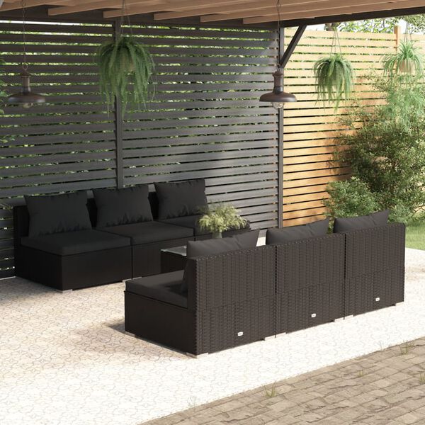 vidaXL 7 Piece Garden Lounge Set with Cushions Poly Rattan Black