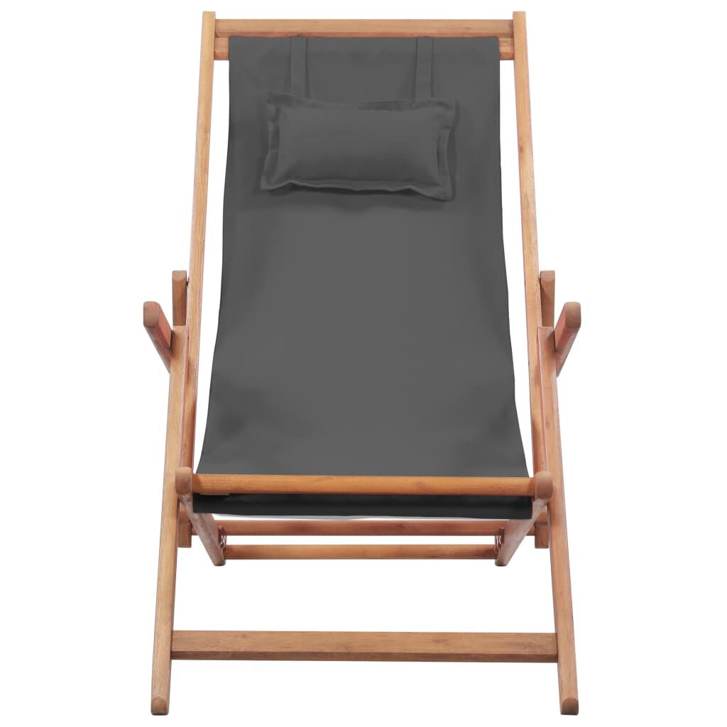 vidaXL Folding Beach Chair Fabric and Wooden Frame Grey