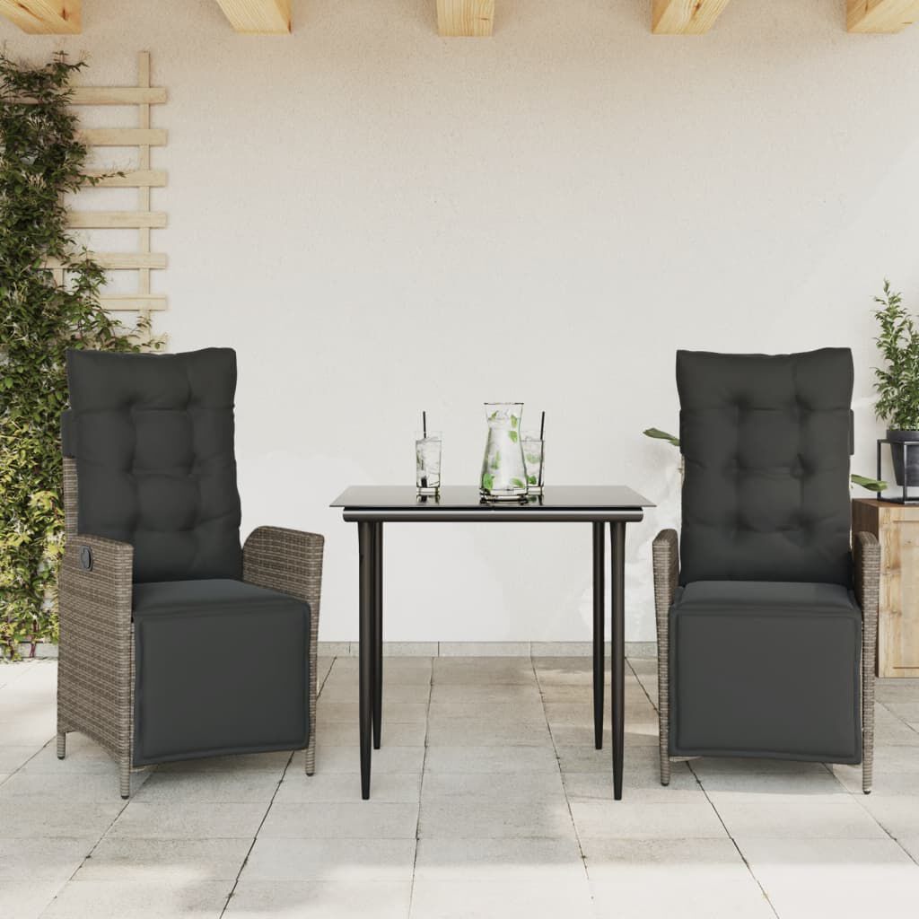 vidaXL 5 Piece Garden Dining Set with Cushions Grey Poly Rattan