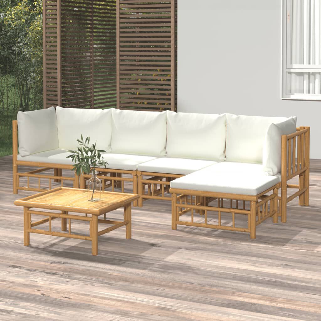 vidaXL 6 Piece Garden Lounge Set with Cream White Cushions Bamboo vidaXL .sa