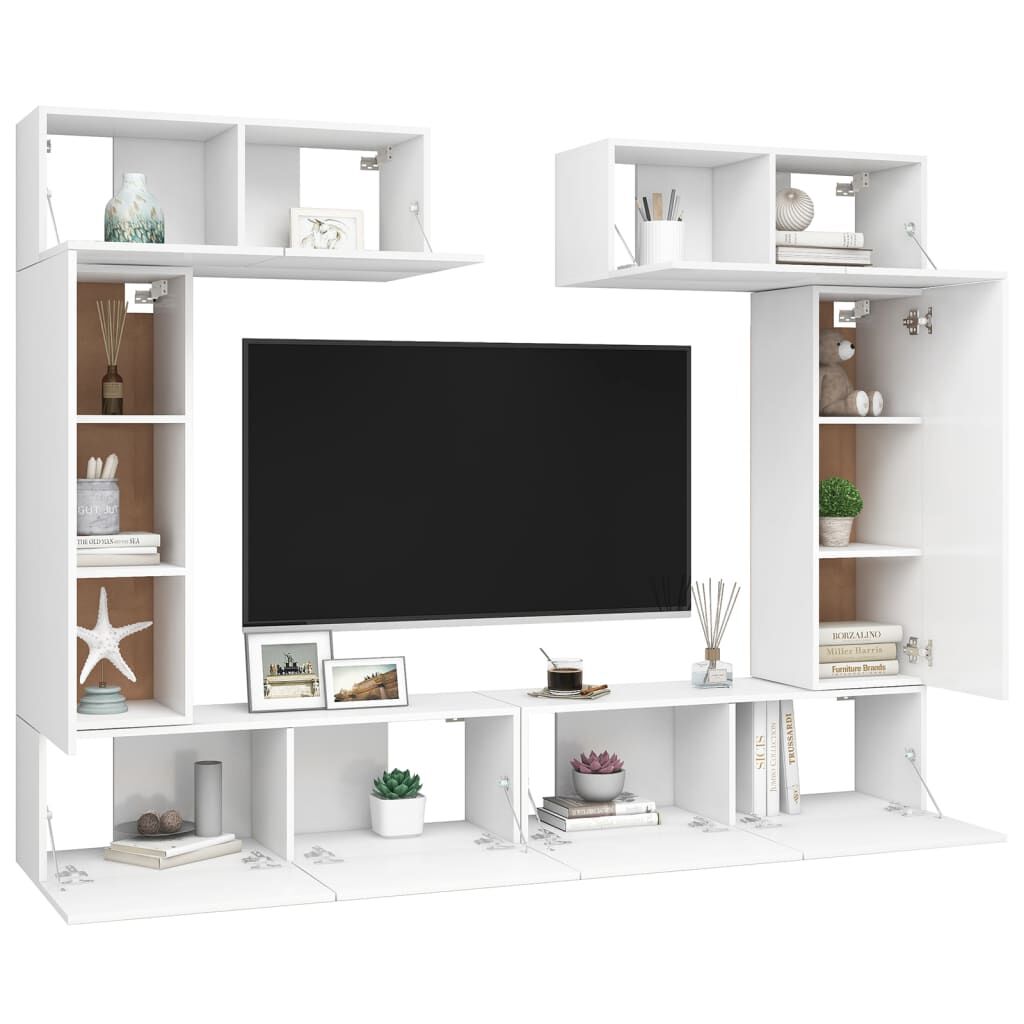 vidaXL 6 Piece TV Cabinet Set White Engineered Wood