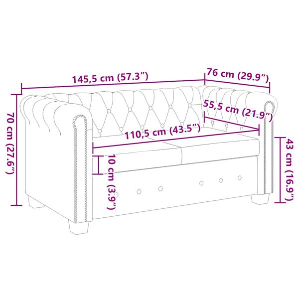 vidaXL Chesterfield 2-Seater Artificial Leather Black