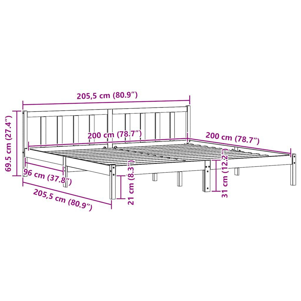 vidaXL Bed Frame without Mattress Honey Brown Solid Wood 200x200 cm