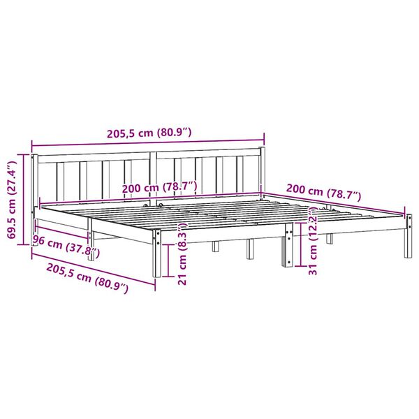 vidaXL Bed Frame without Mattress Honey Brown Solid Wood 200x200 cm