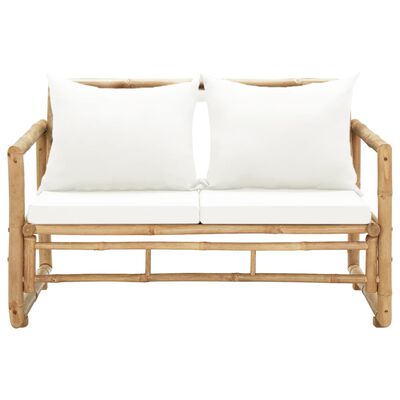 vidaXL 2 Seater Garden Sofa with Cushions Bamboo, cream vidaXL 2 Seater Garden Sofa with Cushions Bamboo