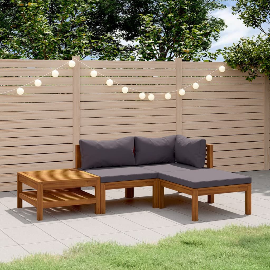 vidaXL 4 Piece Garden Lounge Set with Cushion Solid Acacia Wood