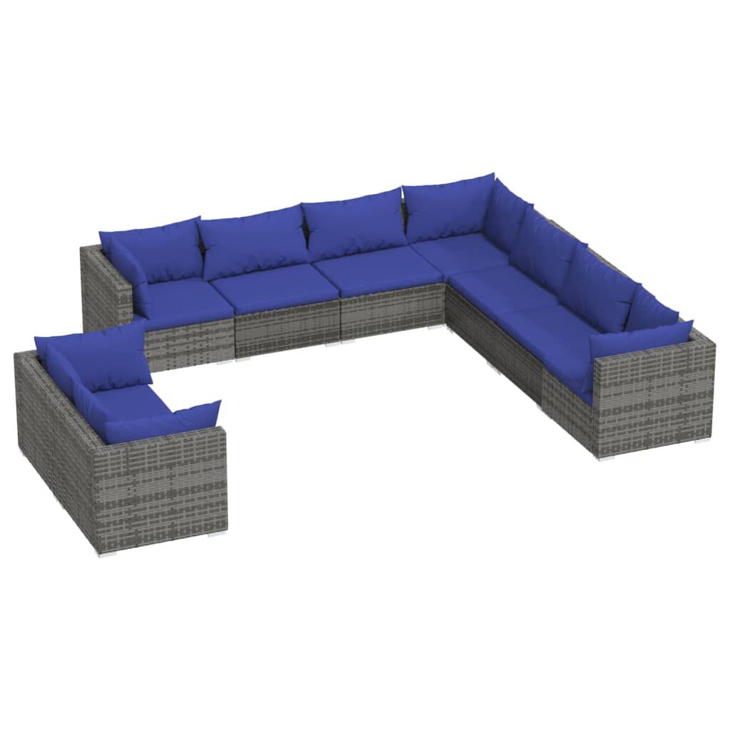 vidaXL 9 Piece Garden Lounge Set with Cushions Grey Poly Rattan