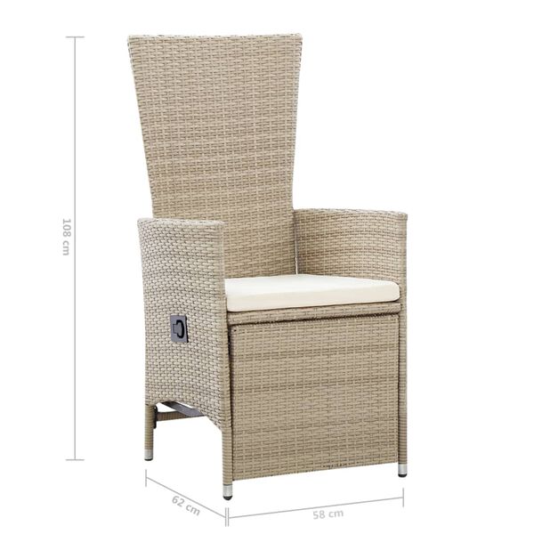 vidaXL Reclining Garden Chairs 2 pcs with Cushions Poly Rattan Beige