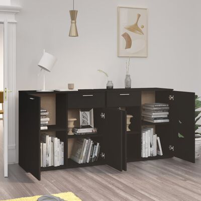 vidaXL Sideboard Black 160x36x75 cm Engineered Wood, black vidaXL Sideboard Black 160x36x75 cm Engineered Wood