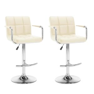 vidaXL Bar Stool | Set of 2 | Cream | Faux leather, steel | Height-Adjustable