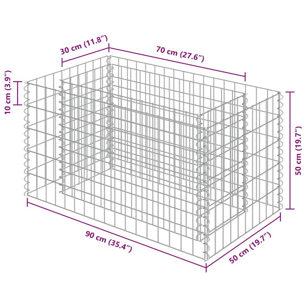 vidaXL Gabion Raised Bed Galvanised Steel 90x50x50 cm