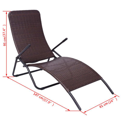 vidaXL Folding Sun Lounger Poly Rattan Brown, brown vidaXL Folding Sun Lounger Poly Rattan Brown